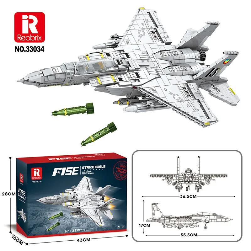 

Reobrix 33034 F15E Fighter Bombers Model Aircraft Series DIY Toys Building Blocks Gift For Boys 2216Pcs