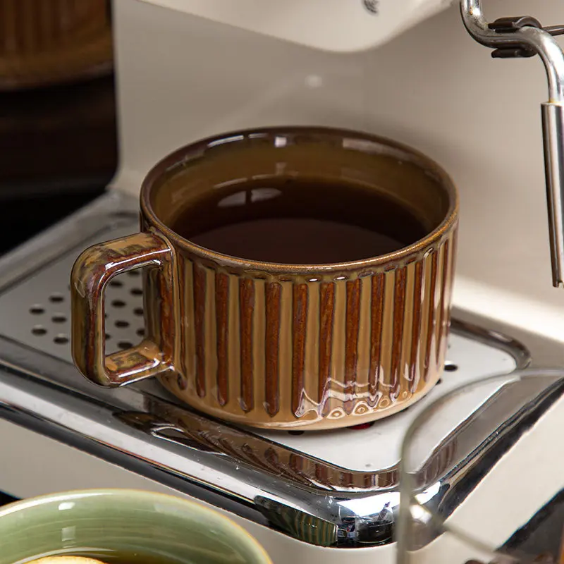 280/300ml Coffee Cup Dish Set sHigh End Exquisite Kiln Transformation Retro Ceramic Water Cup Plate Set Afternoon Tea Tableware