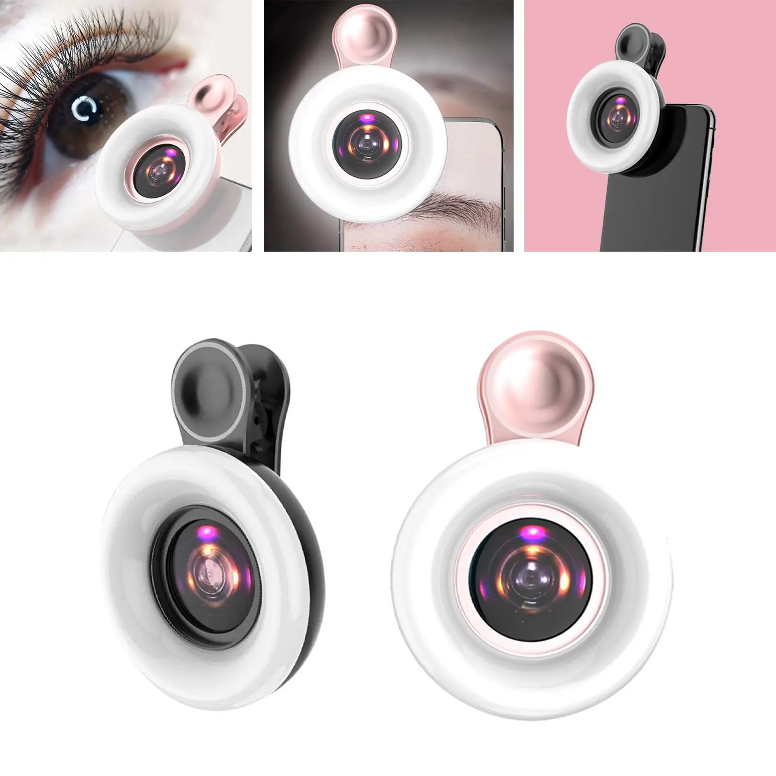 Mobile Phone Fill Light, 15x Lens Lighting Dimming Clip Light Small Light for Photography