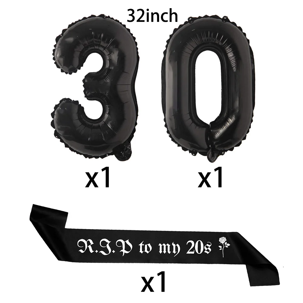 Black 30th Birthday Decorations Women or Men Death to My Twenties Banner Number 30 Balloons Rip to My Bitrthay Decorations