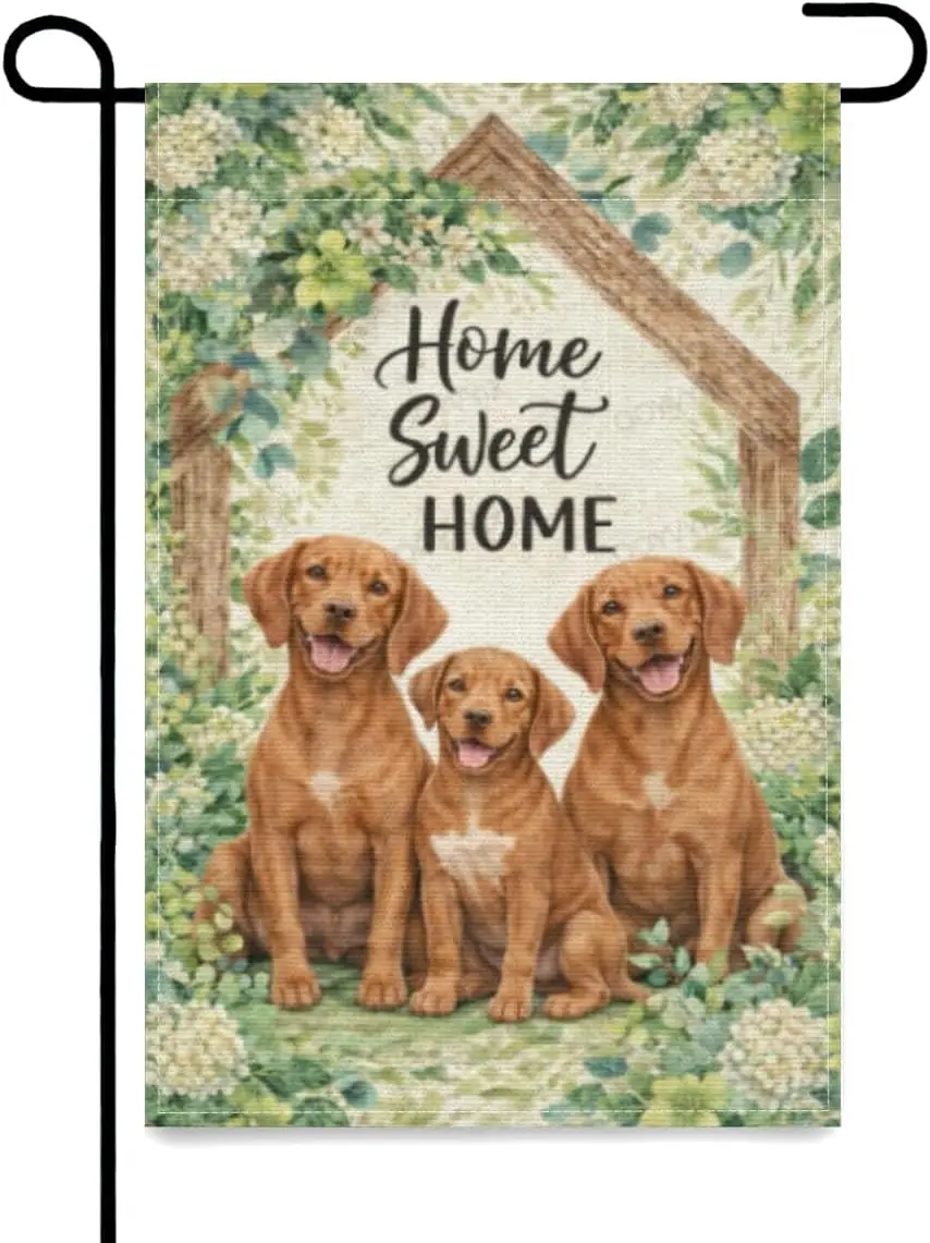 Home Sweet Home Garden Flag Vizsla-Dog Family with Floral House Welcome Double Sided Outside Yard Decoration Small Yard Flag AAS