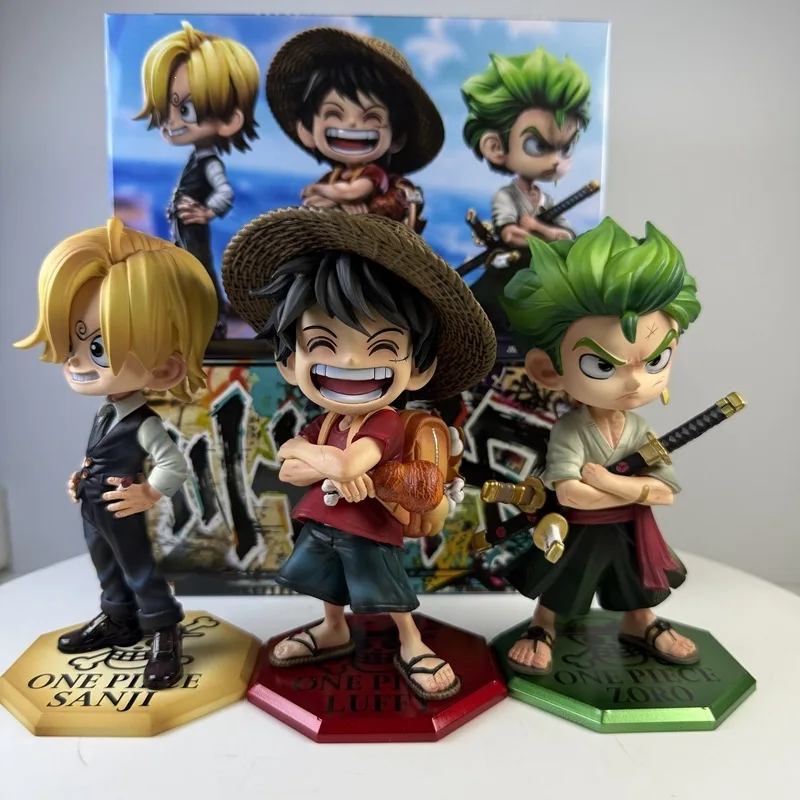 Bandai One Piece Versión Q Los Tres Grandes Guerreros: Zoro, Luffy y Sanji del Barco Sombrero de Paja, Figura de Escritorio Coleccionable en Caja, Juguete de Regalo