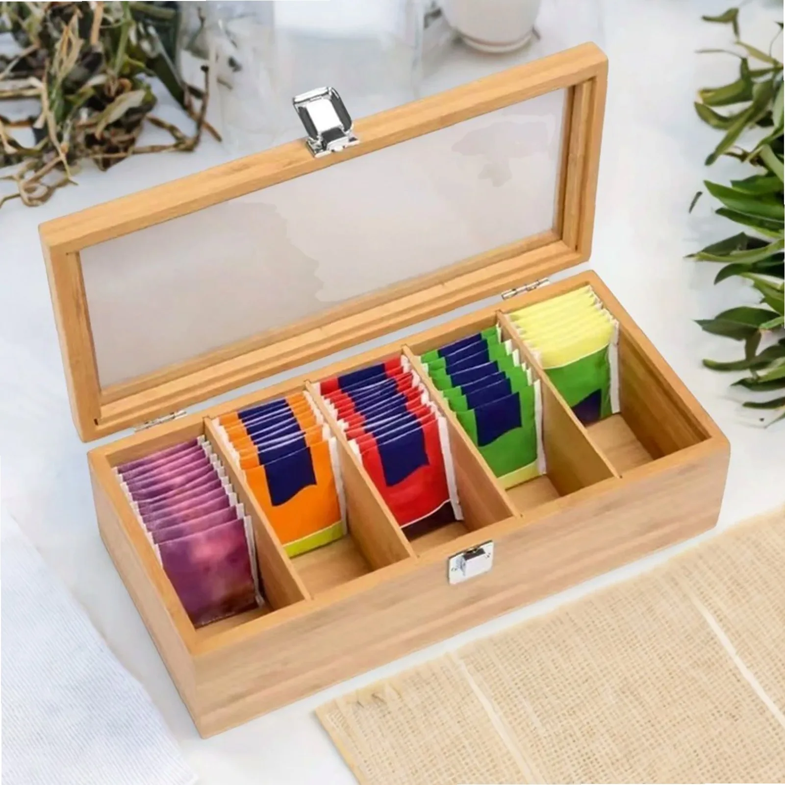 

Durable Wood Tea Bag Organizer Holder – Coffee Bag Storage Box for Kitchen Pantry Cabinet & Countertop