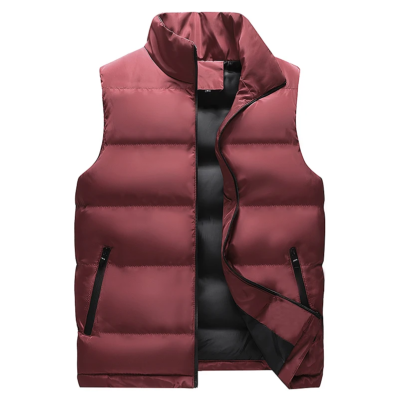 Men's Stand Collar Padded Vest, Zip Up Sleeveless Puffer Gilet, Casual Warm Outerwear