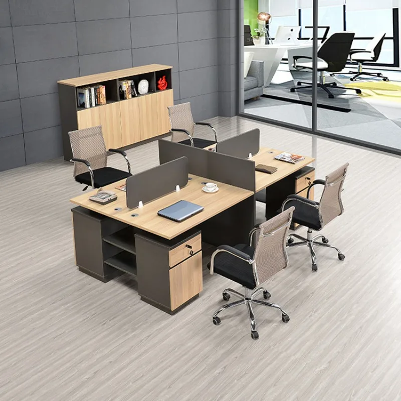 Modern minimalist Computer desk with drawer Wooden multifunctional staff table Four Person mesa para escritório office furniture