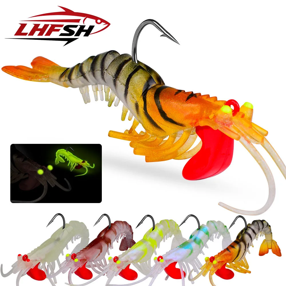 LHFSH Leuchtende Augen Silikon-Garnelenköder 6g 13g 19g Bionischer Weichgarnelen-Köder Metall-Jigkopf Sinkender Schwimmköder Wobbler Jigging-Haken – Detail 1