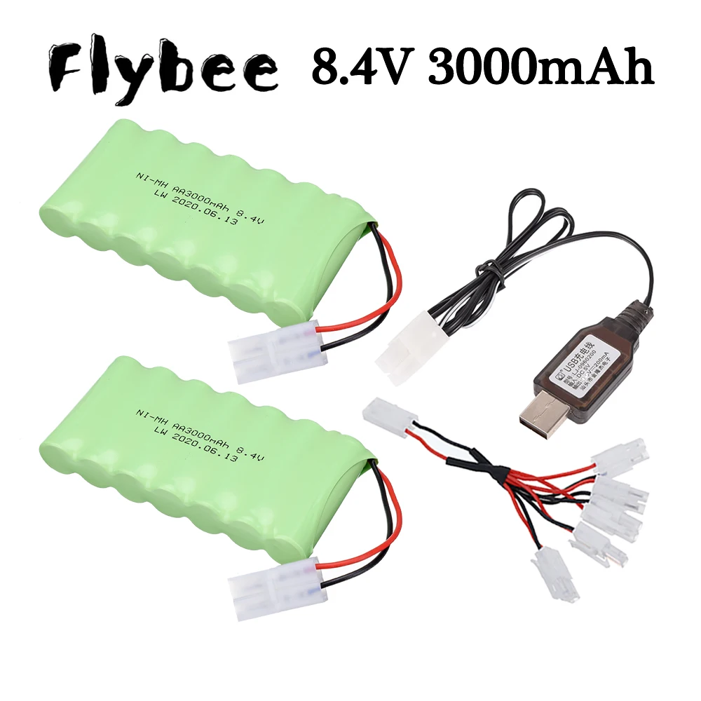 8.4v 3000mah NiMH Rechargeable Battery / USB Charger For Rc toys Car trucks Tanks Train Robot Boat Gun nimh AA 8.4v Battery Pack