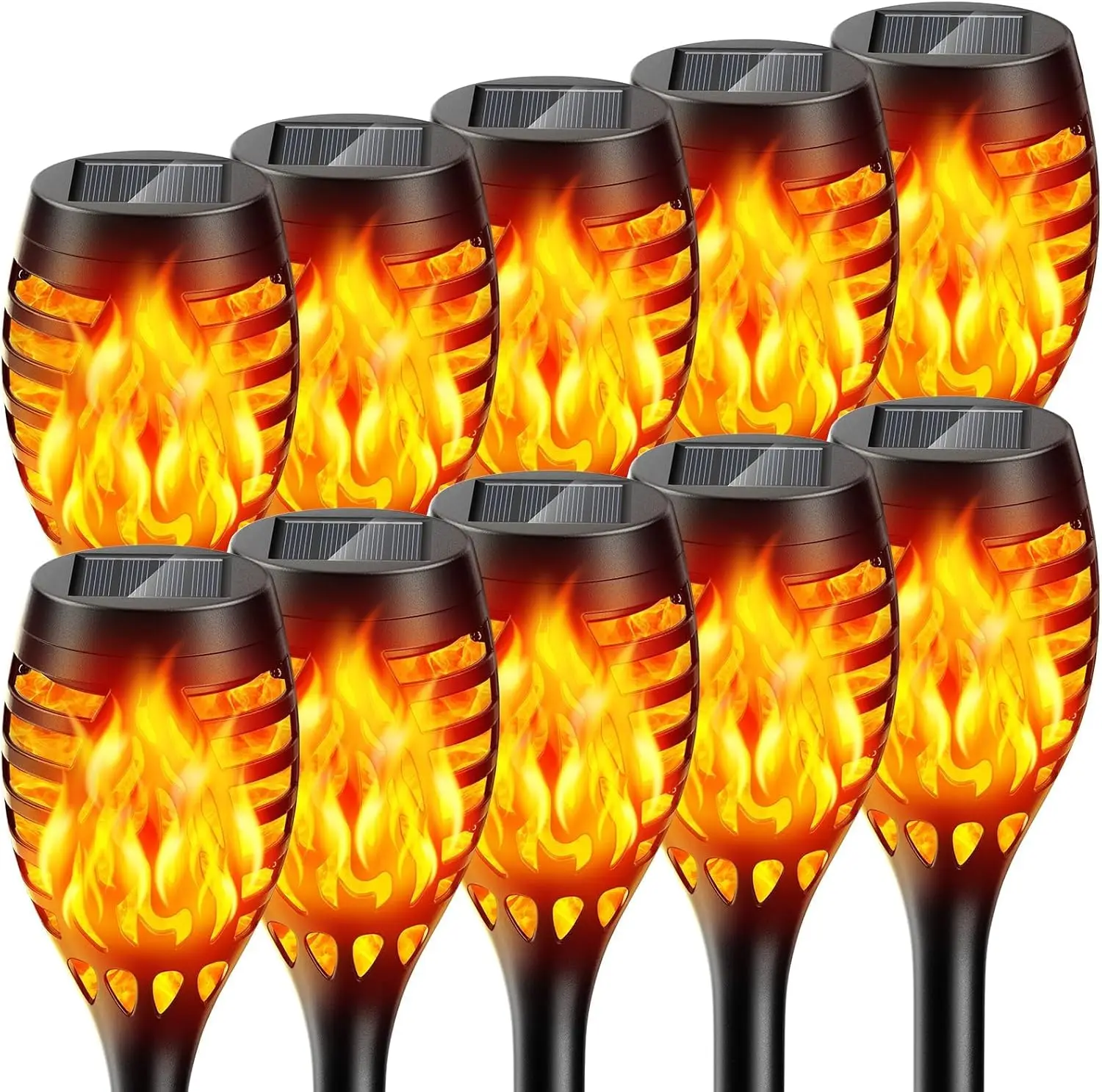 

10 Pack Solar Torch Lights Outdoor Flickering Flame for Halloween Yard Patio Lawn Decor - Waterproof Solar Garden Lights