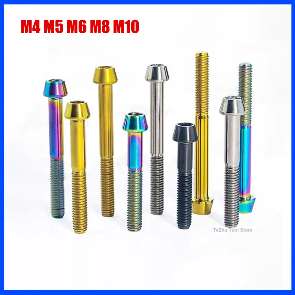 1Pcs Titanium Bolt M4 M5 M6 M8 M10 x 8 15 16 20 25 30 35 40 45 50 65mm Allen Key Taper Head Bolt Screw For Bicycle Stem Seatpost