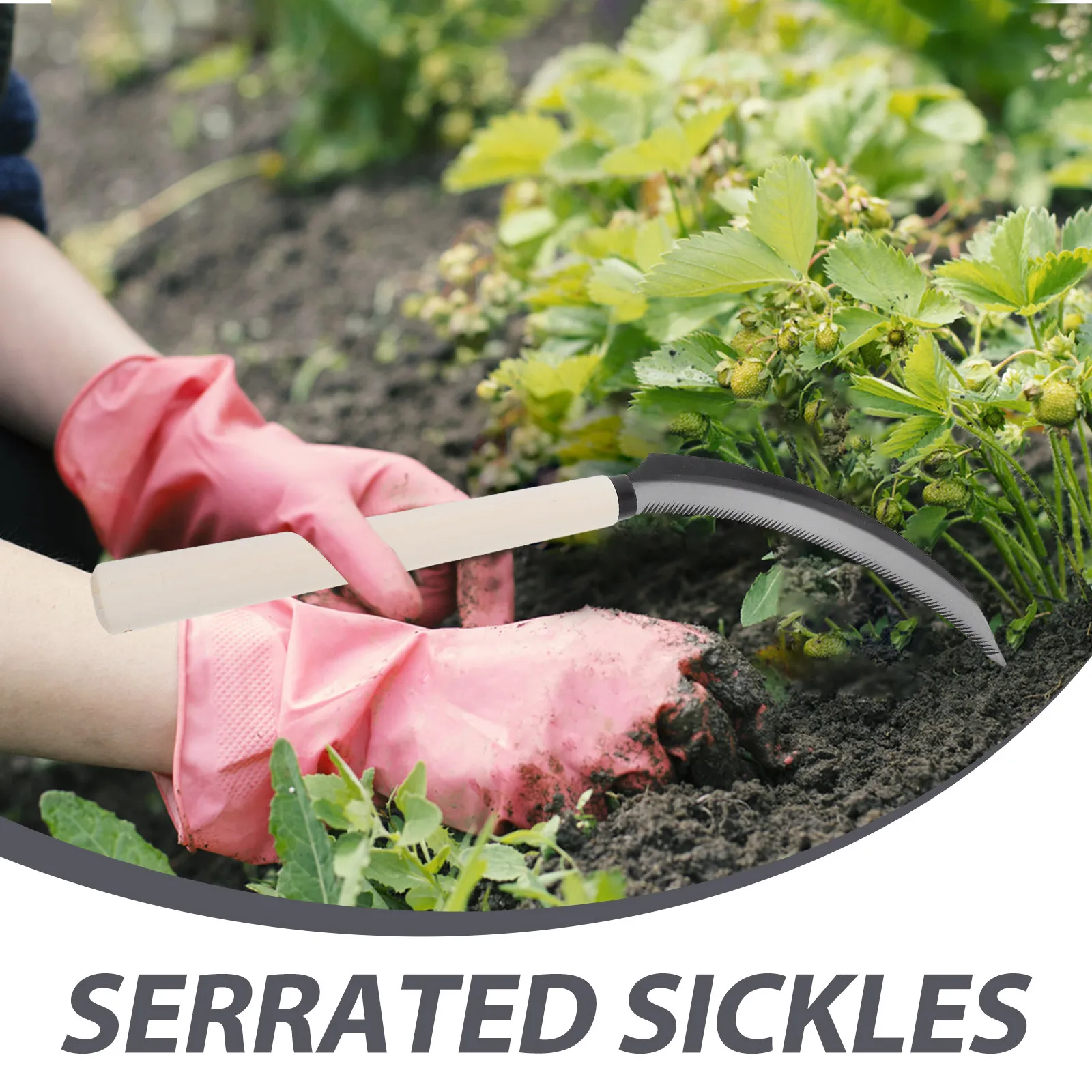 Serrated Harvesting Wooden Handle Sharp Steel Blade Efficient Farming Weeding Garden Tool Grass Cutting Handheld Small