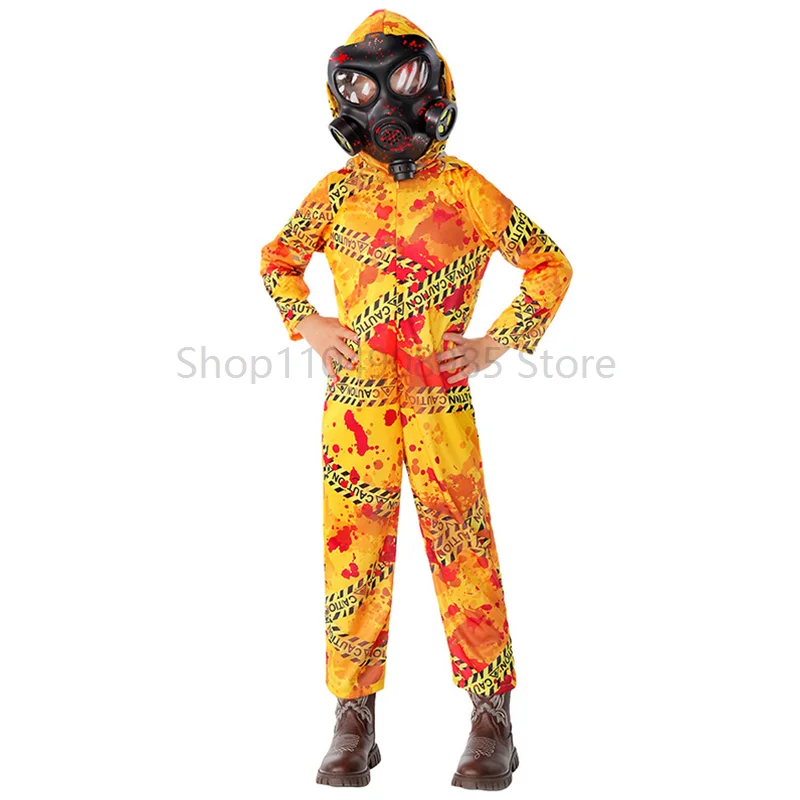 

Boys Biohazard Zombie Halloween Fancy Dress Costume Toxic Yellow Hazmat Hazard Children Costume Girls Biohazard Suit Costume