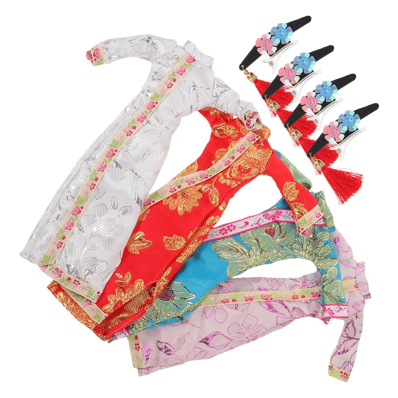

4Sets Cheongsam Dress for Traditional Chinese Floral Pattern Sturdy Craftsmanship Easy on Off Role Play Festive Decorative