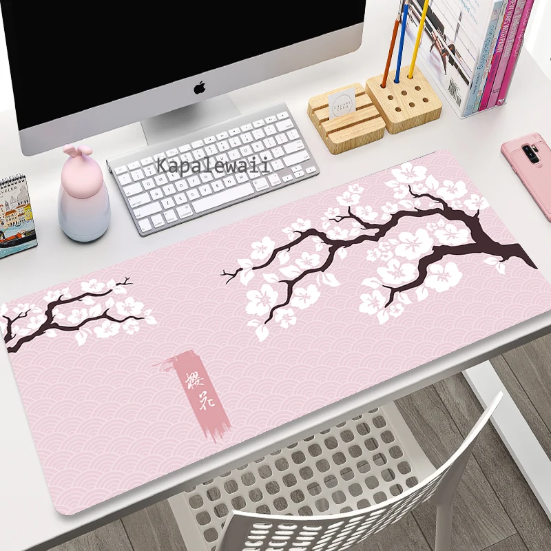 Sakura Mousepad Japanese Cherry Gaming Accessories Large Mouse Pad Black Pink Kawaii Desk Mat Pad for Computer Mouse RUG Blanket