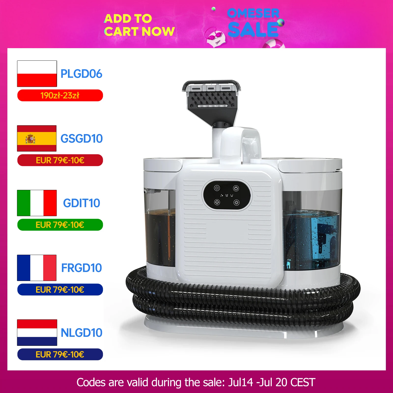 OMESER C988 1650W gőztisztító permetezőgép 15KPa szívószőnyegtisztító kézi intelligens otthoni készülék kanapéágy tisztításához