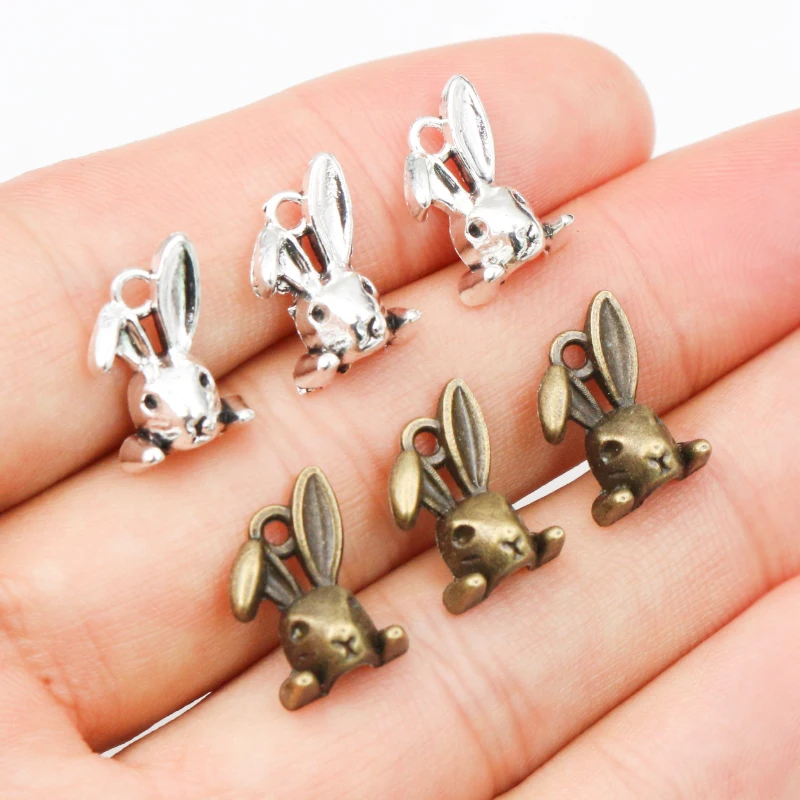 30pcs 14x10mm Antique Bronze Silver Plated Rabbit Head Handmade Charms Pendant:DIY for bracelet necklace