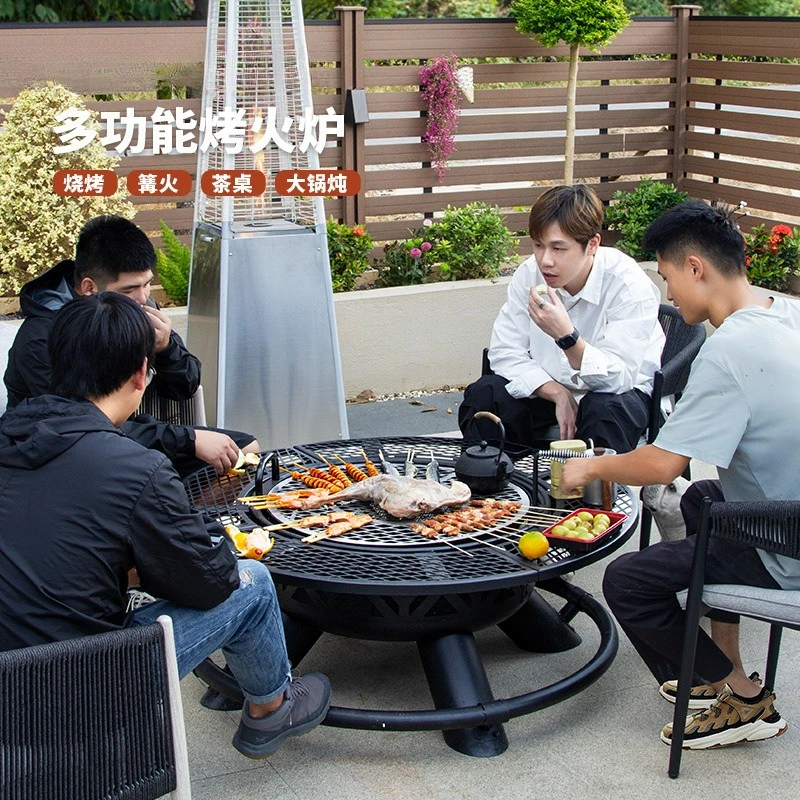 Outdoor Artisan BBQ Grill Household Garden Grill Fireplace Siege Grill Tea Set BBQ Firewood Stove Bonfire Basin Table