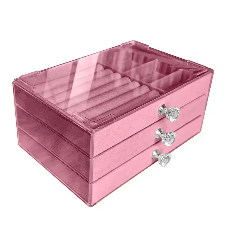 Rectangular 5Tier Acrylic Jewelry Organizer Box, Elegant Display Case with Dust-Proof Cover for Rings Necklaces Earrings Storage