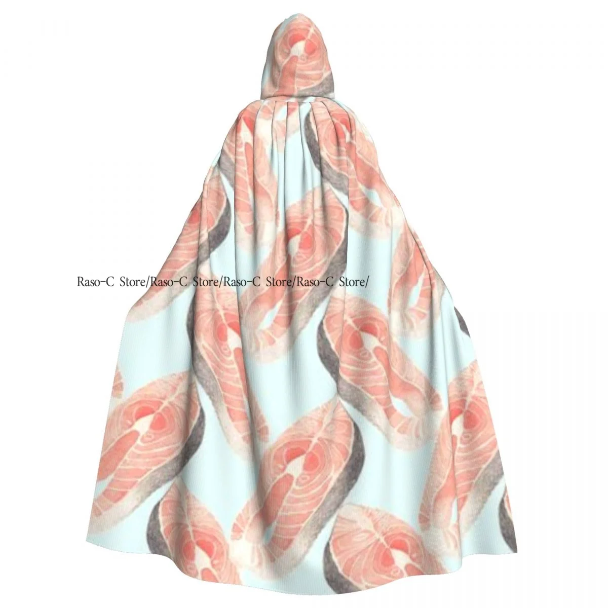 Long Cape Cloak Salmon Slice Seafood Marine Cuisine Pattern Hooded Cloak Coat Autumn Hoodies