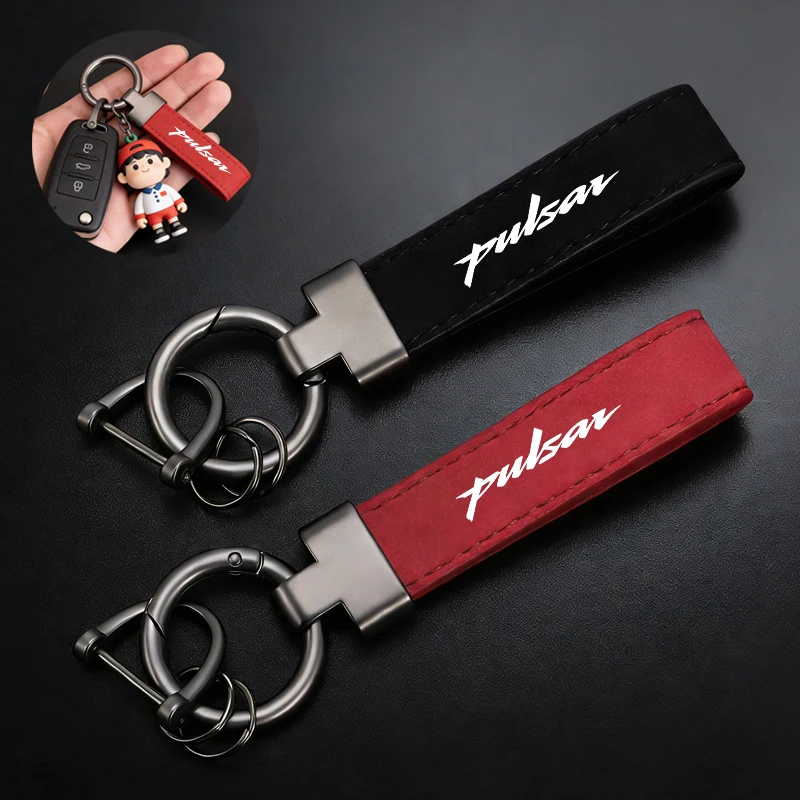 Leather Suede Motorcycle Keychain Zinc Alloy Keyrings Charm Styling For Bajaj Pulsar 200 AS RS NS Accessories