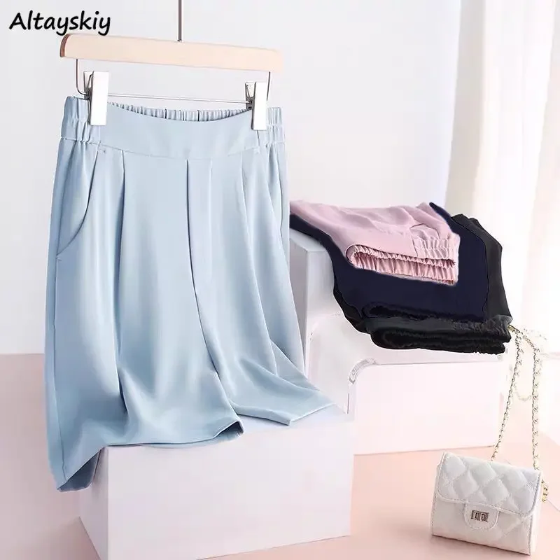 Geniş Bacak Şort Kadın Saf Tatlı S-3XL Ulzzang Harajuku Eğlence Günlük Yumuşak Ofis Bayan Tüm Maç Temel Dipleri Ince Pürüzsüz Şık