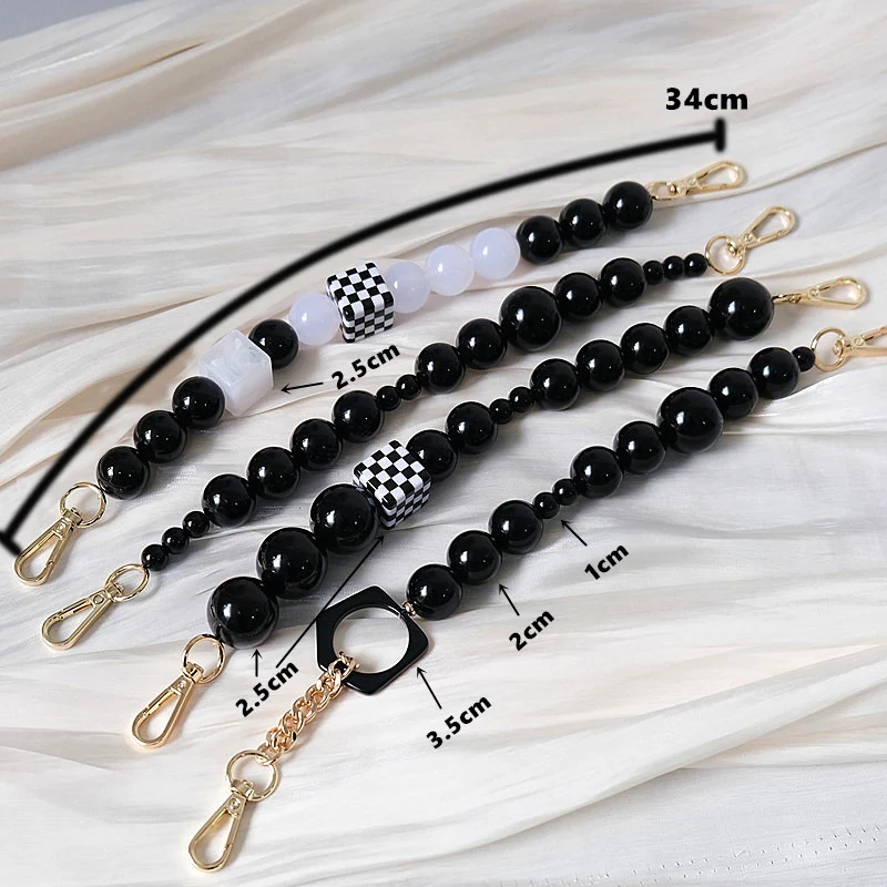 New Woman Bag Accessory Chain Black Contrast Acrylic Resin Beads Parts Handcrafted Wristband Women Replacement Bag Handle Chains