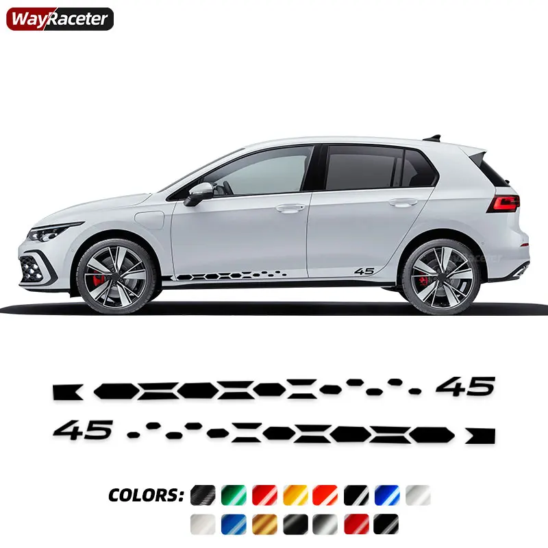 

2 Pcs GTI Clubsport 45 Style Door Side Stripes Skirt Sticker For VW Volkswagen Golf 8 MK8 2020 2021 2022 R Line Estate GTD GTE