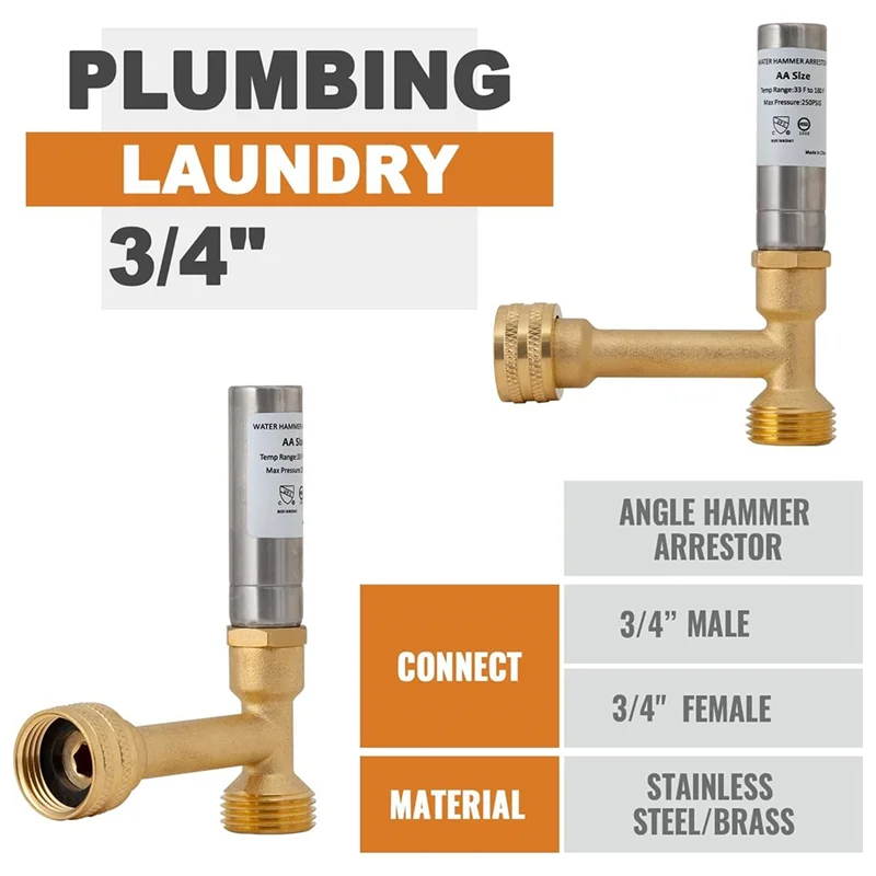 A61Z Deals Water Hammer Arrestor, 3/4Inch NPT Thread For Washing Machine, Laundry Pipe, Washer,Hammer Arrestor (2-Pack)