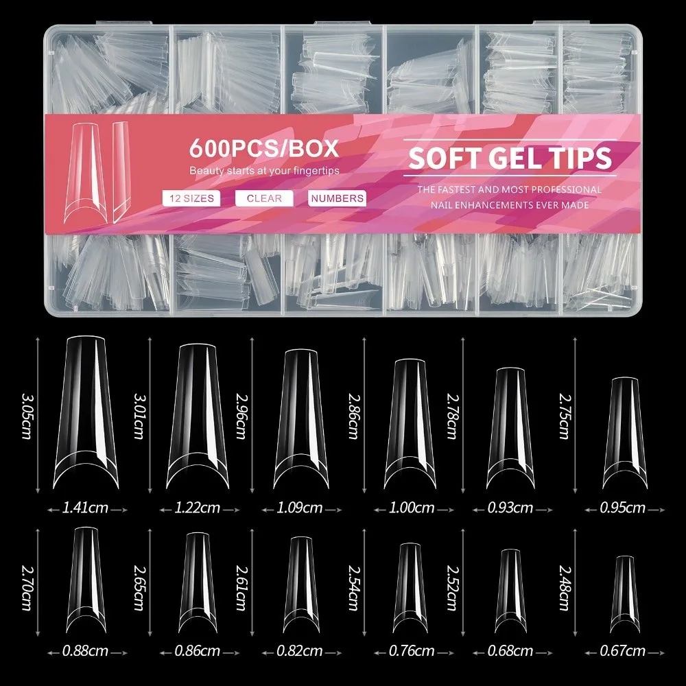 New 600Pcs False Nail Almond-Shaped Half Matte Acrylic Nails Tips Transparent Short Length Press on Nails Manicure Salon
