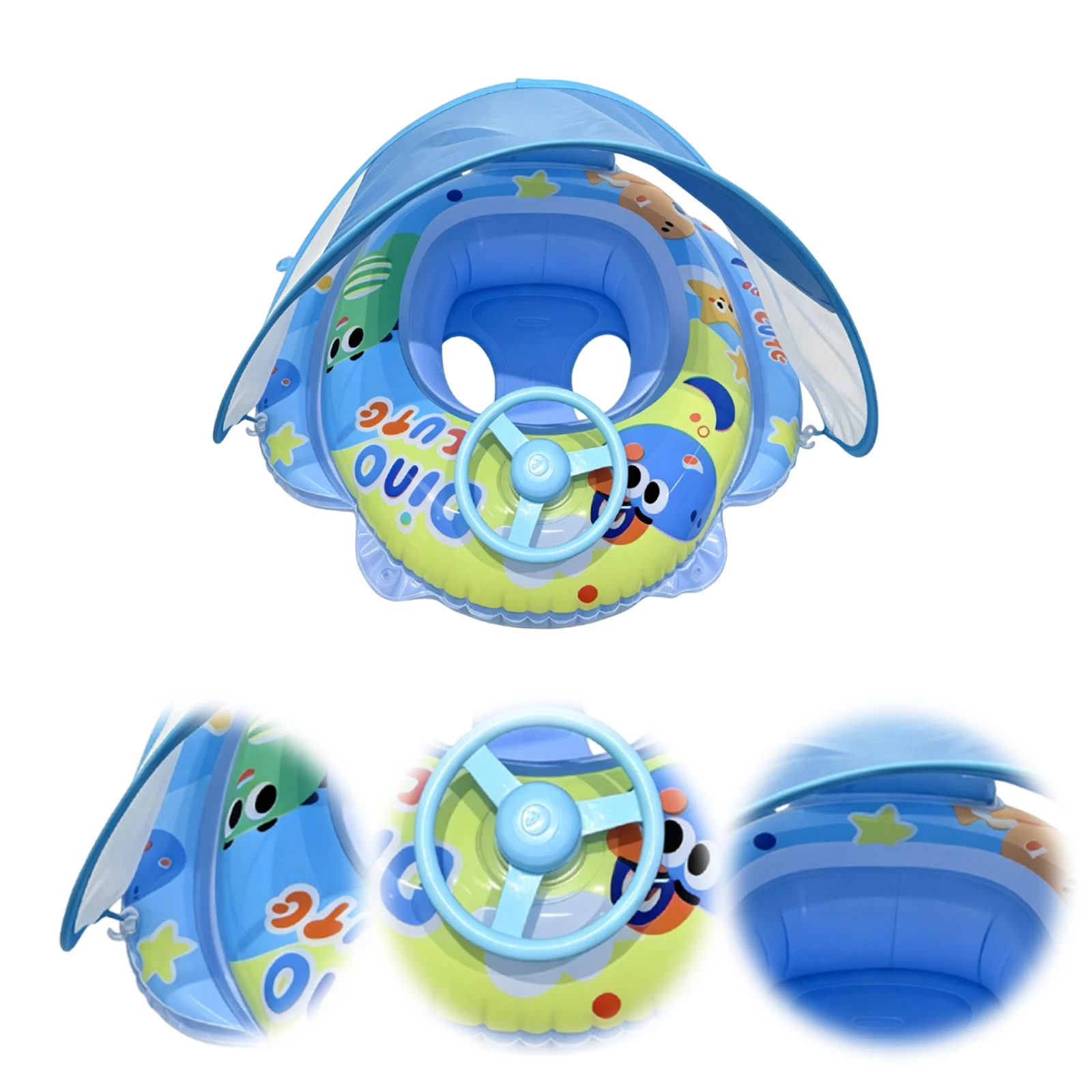 PVC Baby Pool Float with Canopy and Anti-Tip Seat Upgraded Inflatable Baby Pool Float -proof Baby Beach Essentials for 6-36M