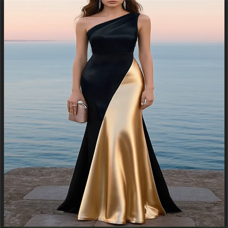 

Black and Gold Luxurious Evening Dress for Women Mermaid Prom Dresses Woman One Shoulder Elegant Party Dresses 2025 Customized