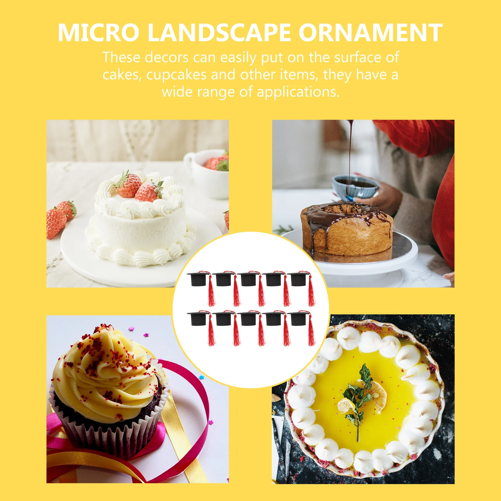 

10Pcs Small Graduation Ornament Decor for Cake Topper Party Dessert Decoration Desktop Scene Landscape Mini Cap