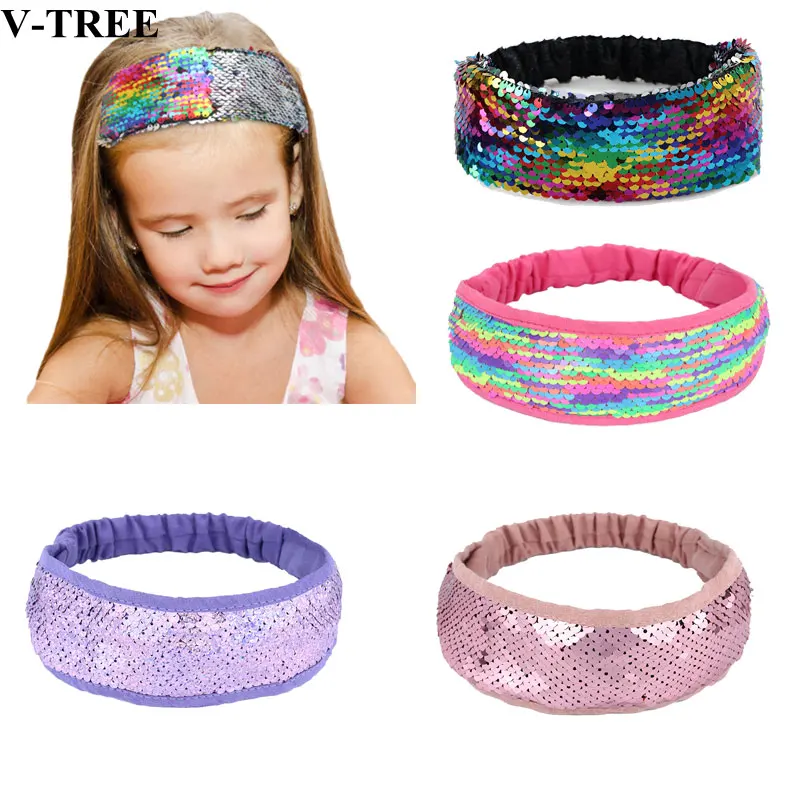 Double-sided Headbands For Girls Color Change Baby Hair Band Sequins Kids Turban Princess Accessories Rainbow Turban Children