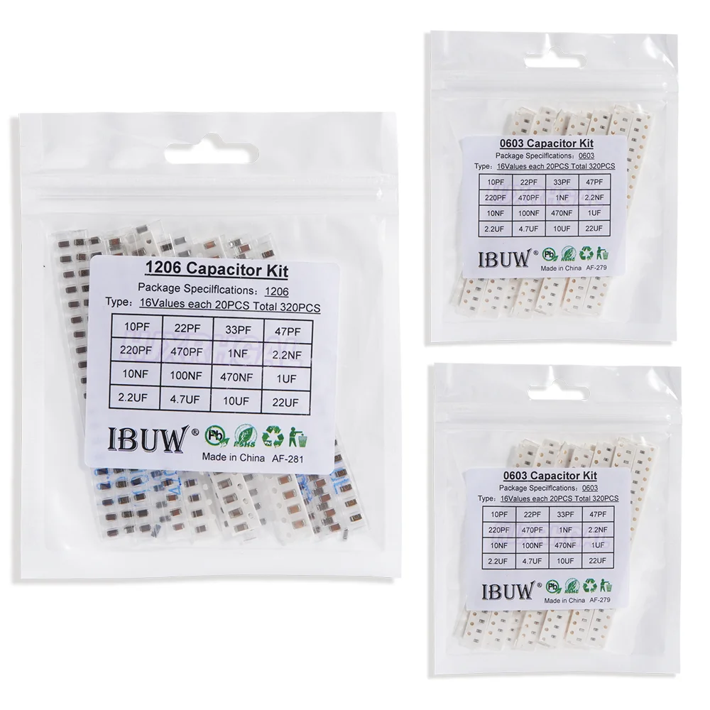 16values * 20 sztuk = 320 sztuk 0603 0805 1206 kondensator smd wybrane elementy składnik diy zestaw próbek nowy i oryginalny