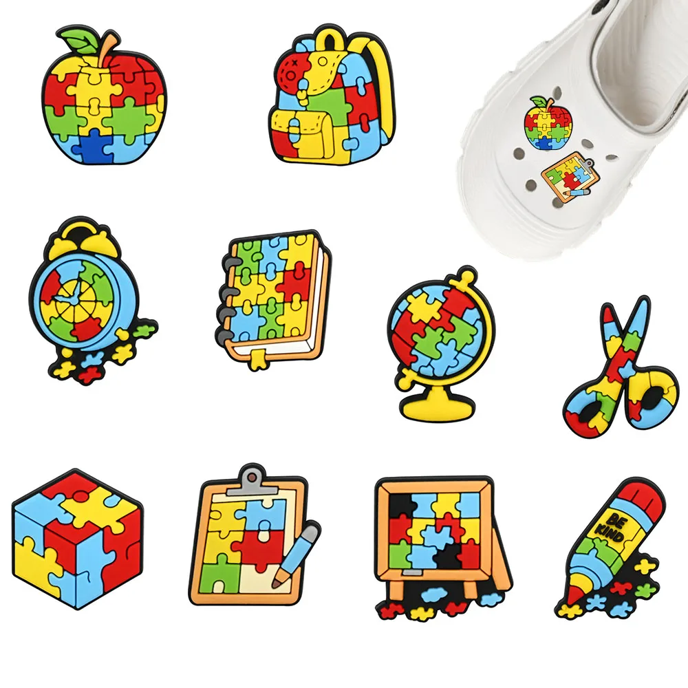 

Новинка, 1-10 шт., забавная головоломка, стильная серия для аутизма, аксессуары для обуви из ПВХ, подходят для браслетов с отверстиями, украшения для обуви «сделай сам», детские подарки