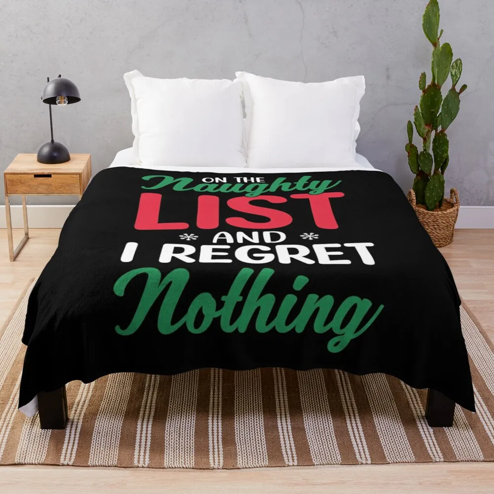 Funny On The List Of Naughty And I Regret Nothing Christmas Throw Blanket Bed linens Cute Plaid Blankets