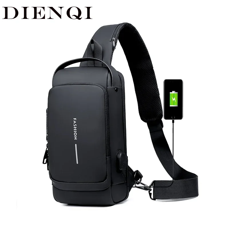 방수 캐주얼 가슴 가방 남자 다기능 도난 방지 USB 충전 남자 Crossbody 가방 특허 가죽 여행 가슴 가방 팩 Mal