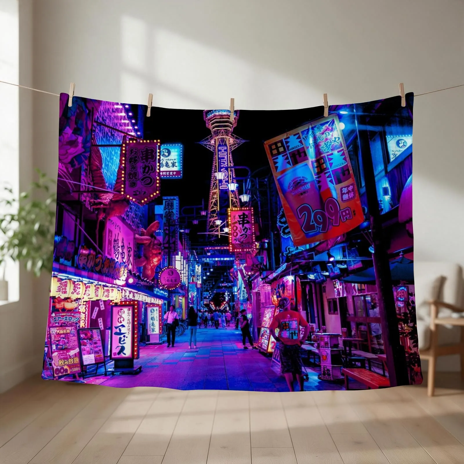 Osaka's Neon Paradise Throw Blanket couch cozy soft plush fuzzy picnic outdoor blanket
