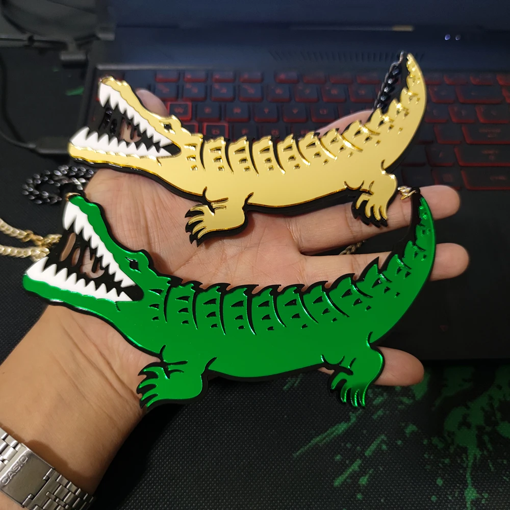 KUGUYS Fashion Jewelry Acrylic Large Pendant Necklace for Men Women HipHop Crocodile Black Link Chain DS DJ Accessories