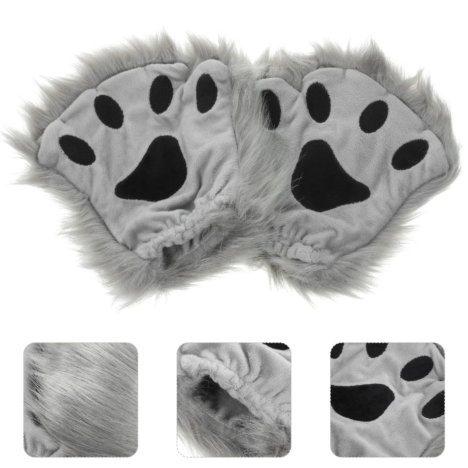 

1 Pair Grey Long-Haired Faux Animal Paws Mittens Half-Finger Warm Winter Hand Mitten For Halloween Cosplay Party Paws Gloves