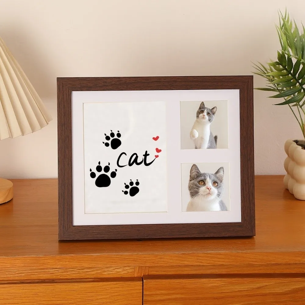 1 Set DIY Pet Paw Print Kit Frame Wooden Frame Photo Display Cat Paw Print Frame Air Dry Clay Wall Hanging Pawprint Souvenir Set