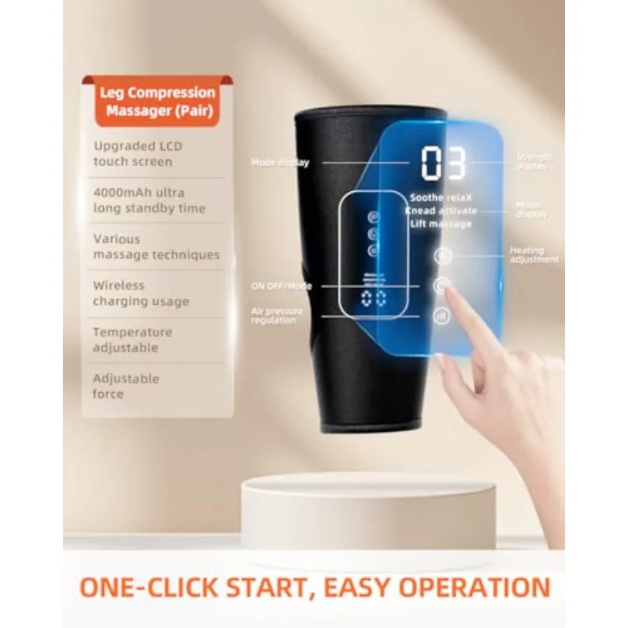Massaggiatore per gambe per recupero post-allenamento e rilassamento quotidiano Massaggiatore per polpacci con funzione di calore in 3 modalità e 3 livelli di intensità A