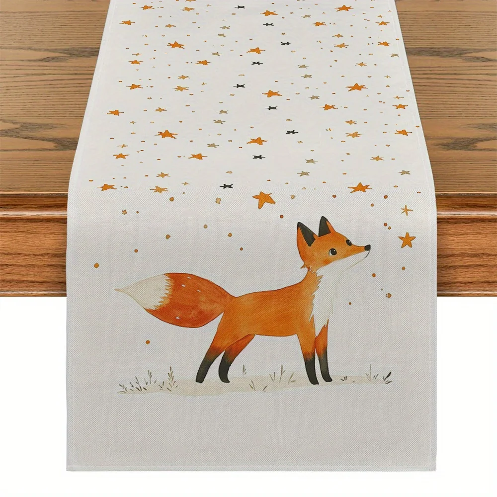 Winter Fox Snowflake Table Runner - Blue White Snowy Night Sky Design, Durable Rectangular Kitchen Dining Decor for Dining Table