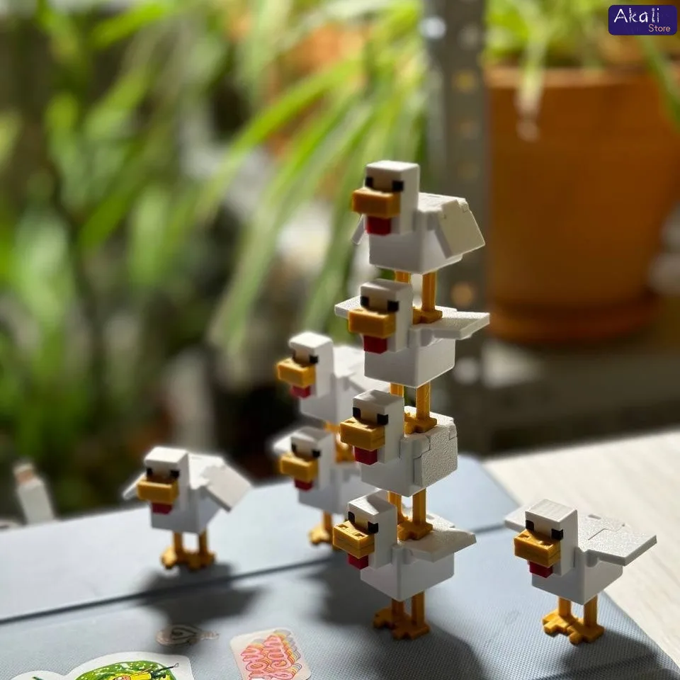 تمثال دجاج بلاستيكي مطبوع ثلاثي الأبعاد لعبة MC نموذج قابل للجمع لتزيين المكتب 1/2/5 قطع