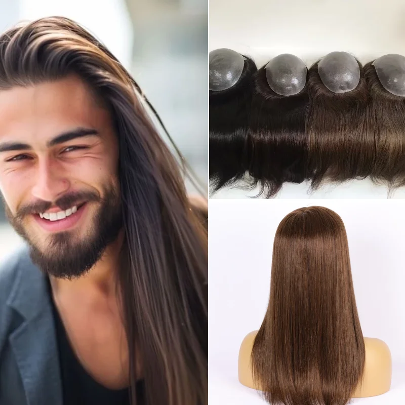 Mens Wig Human Hair PU Base 7x9 14inch In Stock 72H Ship Hand-Tied Hair Replacement Color 1B #4 #613 Dropship