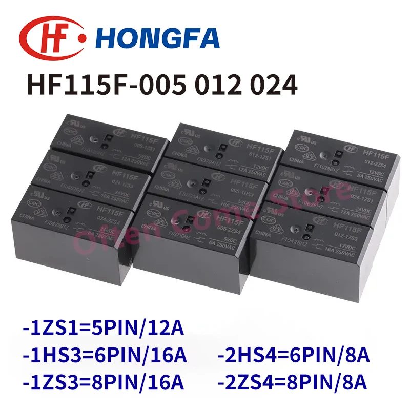 5Pcs JQX HF115F - 005 012 024 -1HS3 1ZS1 1ZS3 2HS4 2ZS4 5PIN 6PIN 8PIN 8A 12A 16A 5V 12V 24V power relay