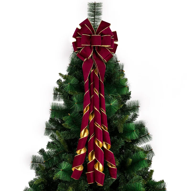 Large Christmas Decoration Wire Edge Flannel Ribbon Knot Home Christmas Tree Decoration Handmade Creative Bow Door  Front Door