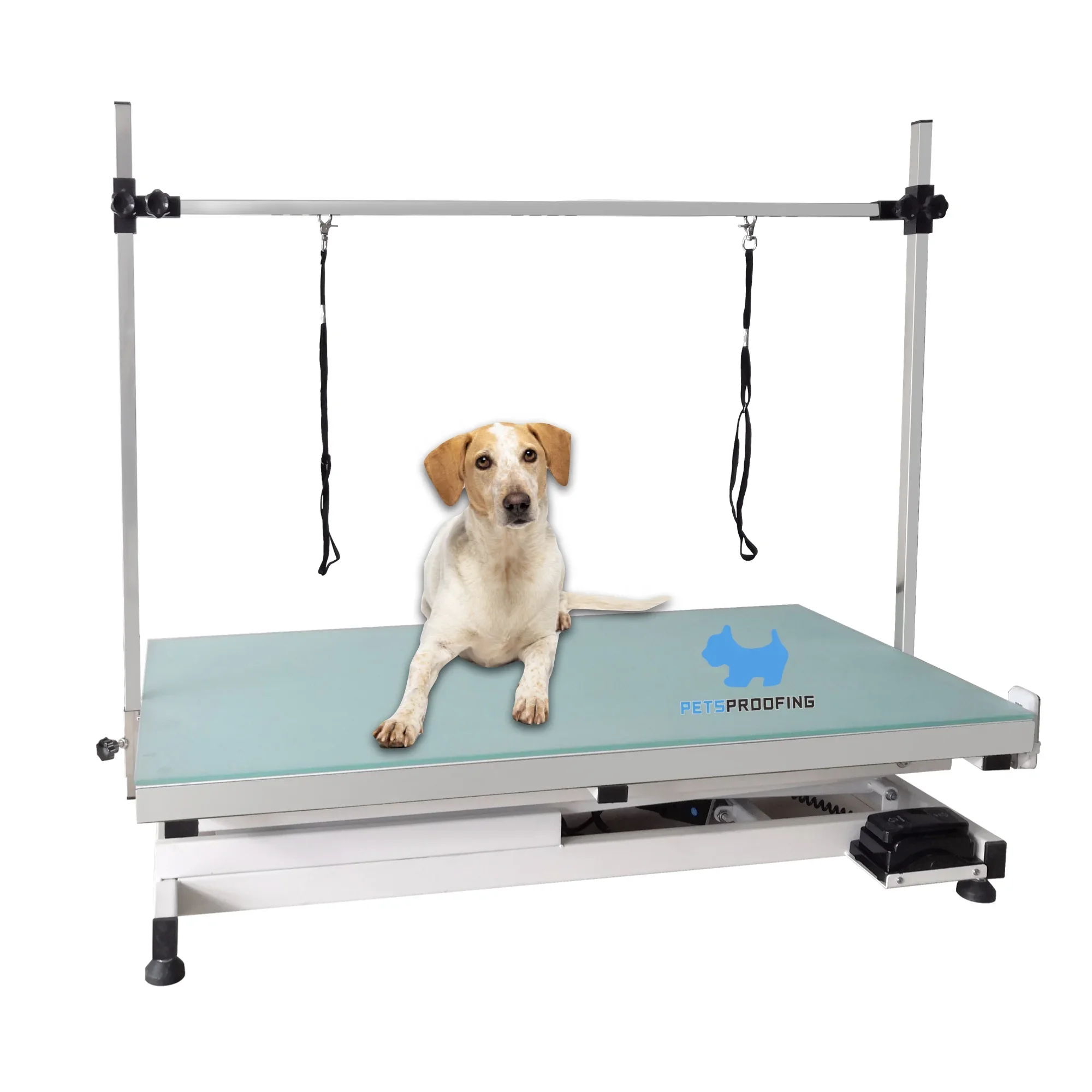 

Pet supplies Illuminated Electrical LED Adjustable Height Folding hydraulic air lifting dog cat pet grooming table for show