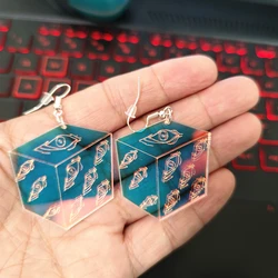 KUGUYS Jujutsu Kaisen Illusory Iridescent Eyes Dangle Earrings for Girls Women Acrylic Cube Jewelry Fashion Accessories