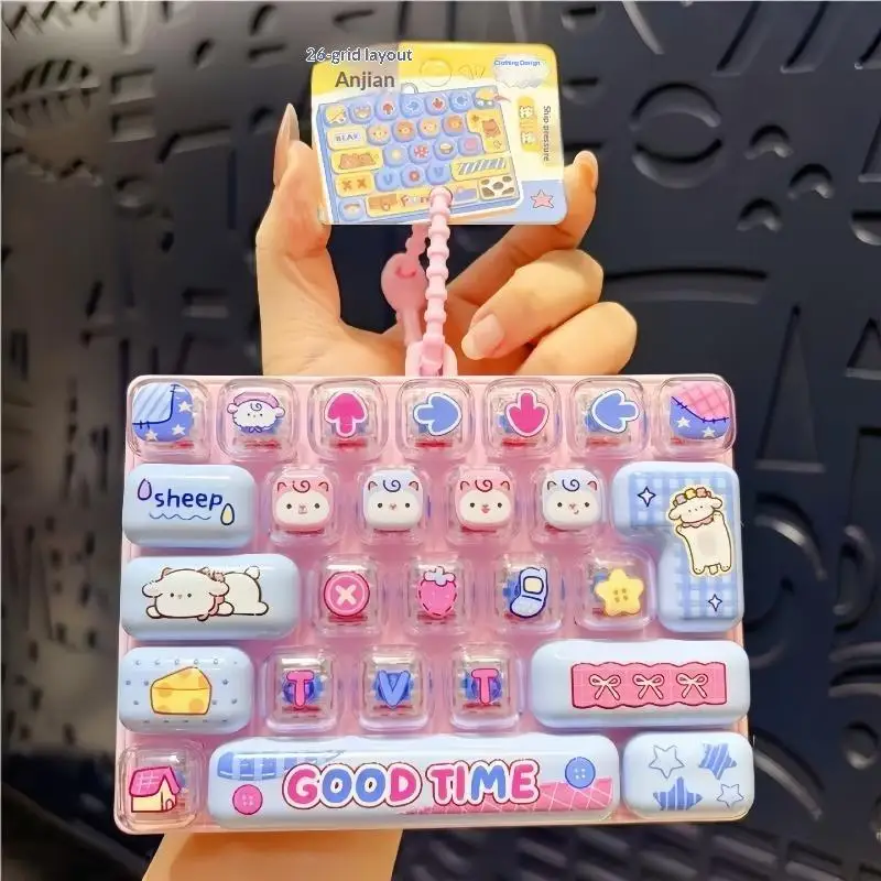 Cute 26 Grids Simulation Keyboard Keychain Stress Relief Toy Desktop Decoration Student Bag Ornament Creative Gift A-J