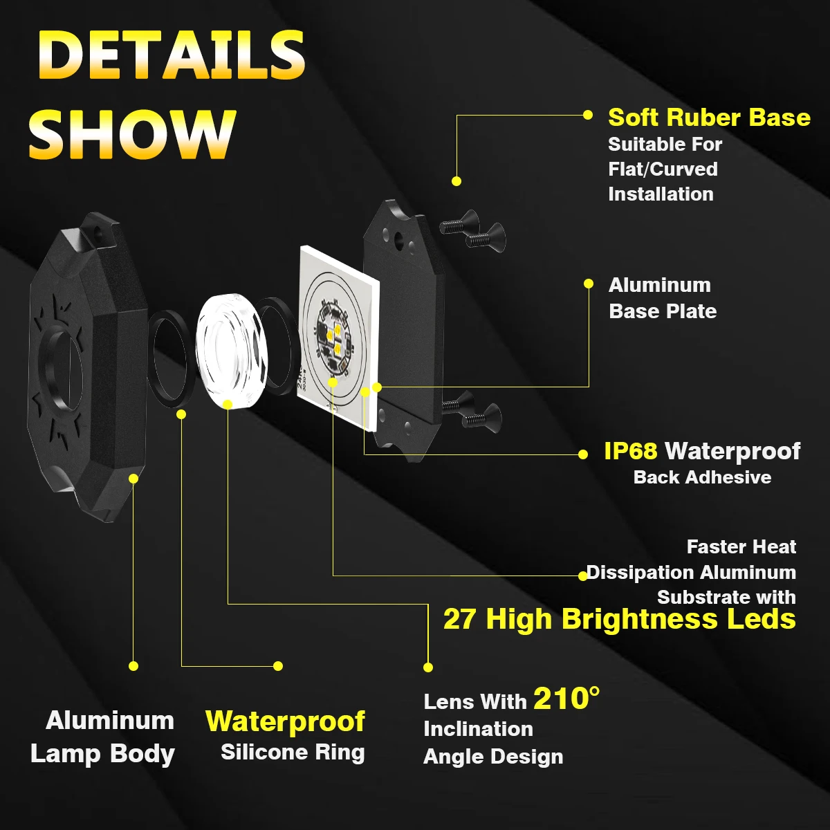 Nilight Rock Lights 4PCS LED Underbody Roof Rock Side Lamps  for Off-Road, Atvs, Utvs, Boats,Yachts,Waterproof Shockproof